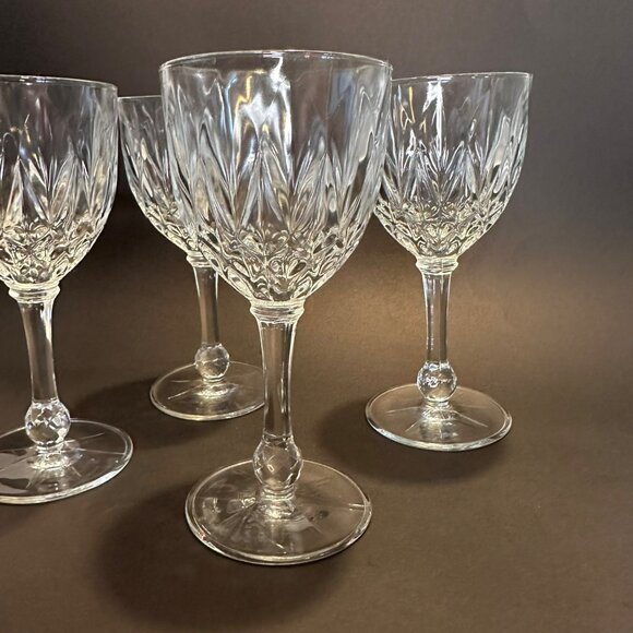 4 French Vintage Crystal Cut Faceted Ball Stem 3.5oz Glasses, Marked France - Picture 3 of 10